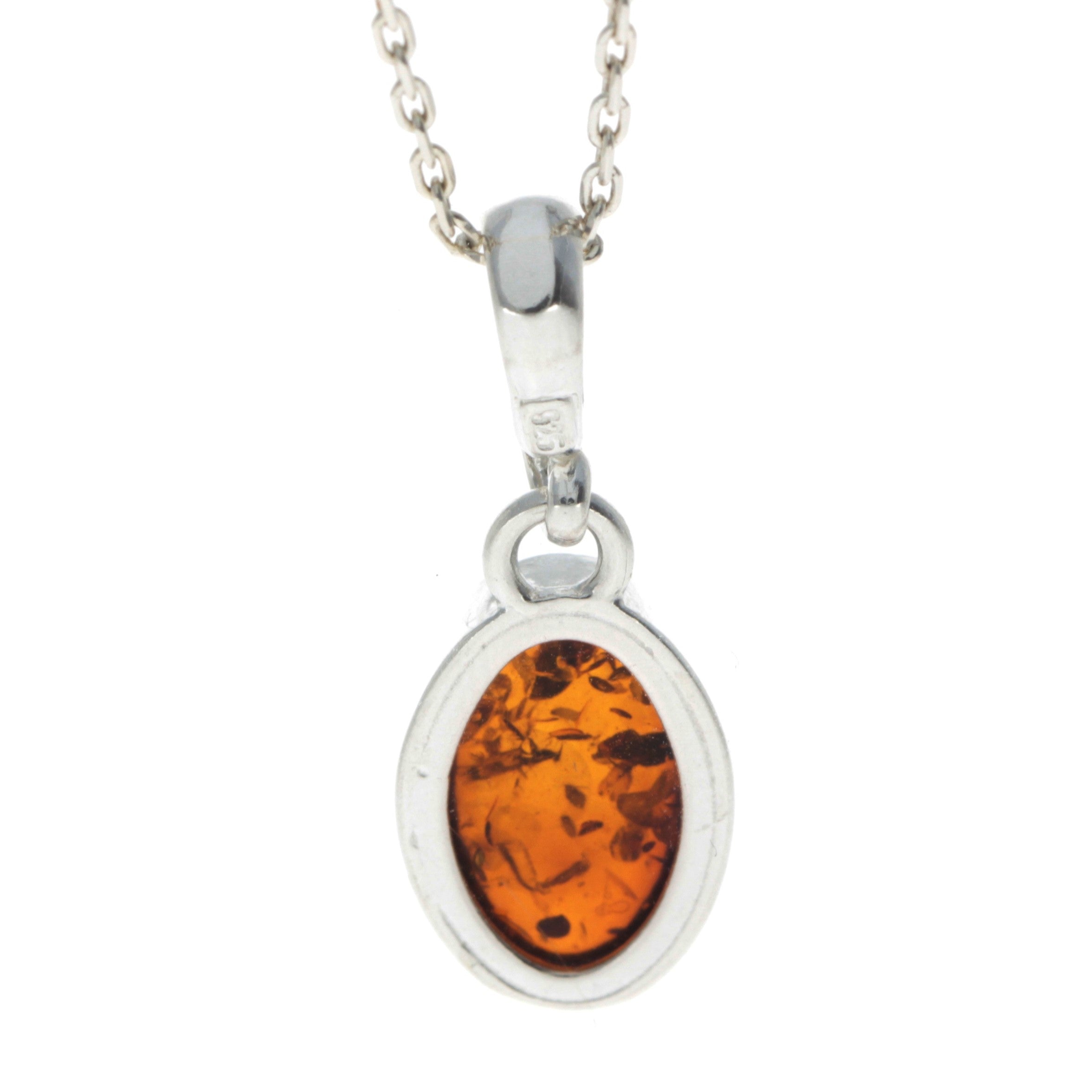 925 Sterling Silver & Genuine Baltic Amber Classic Oval Pendant - 456