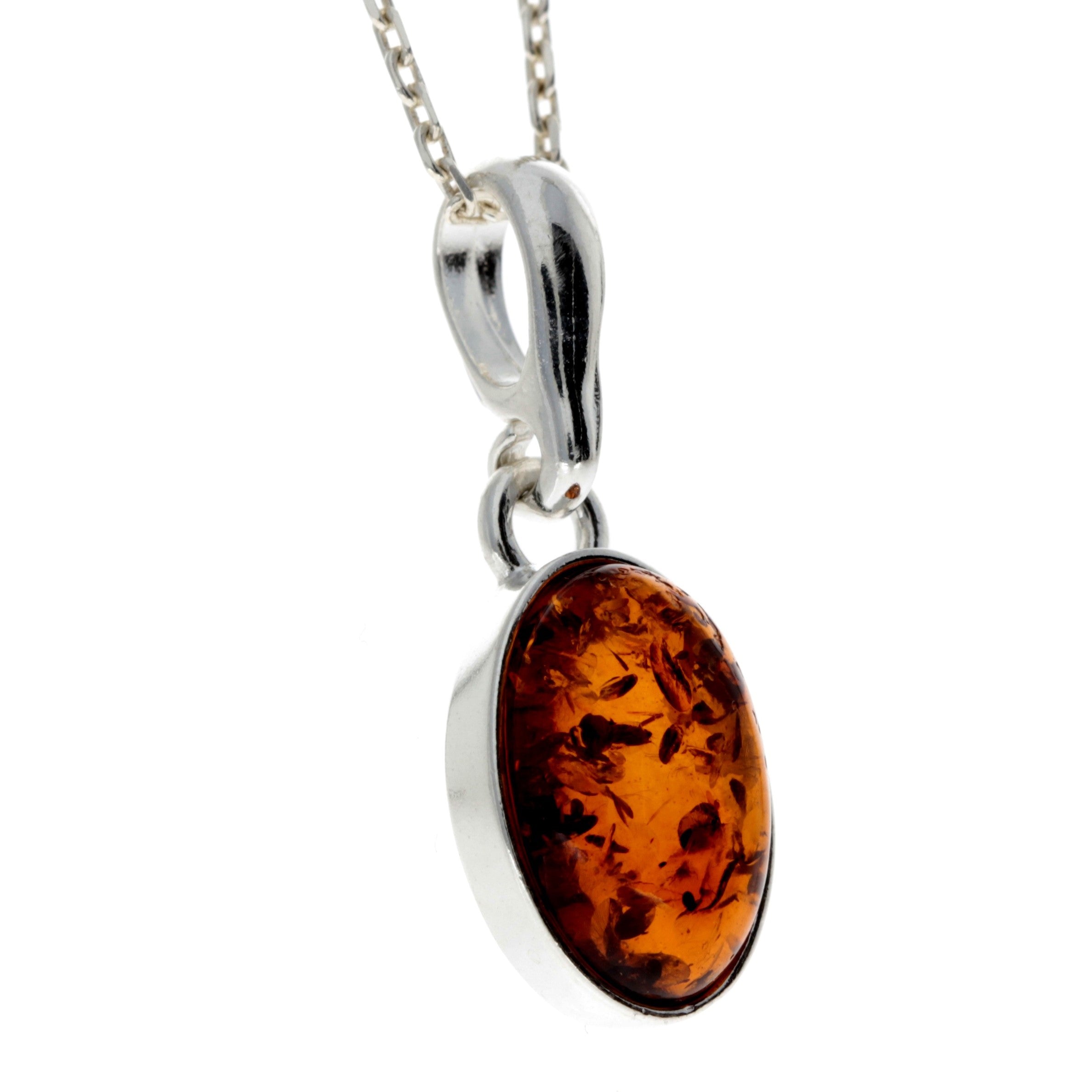 925 Sterling Silver & Genuine Baltic Amber Classic Oval Pendant - 456