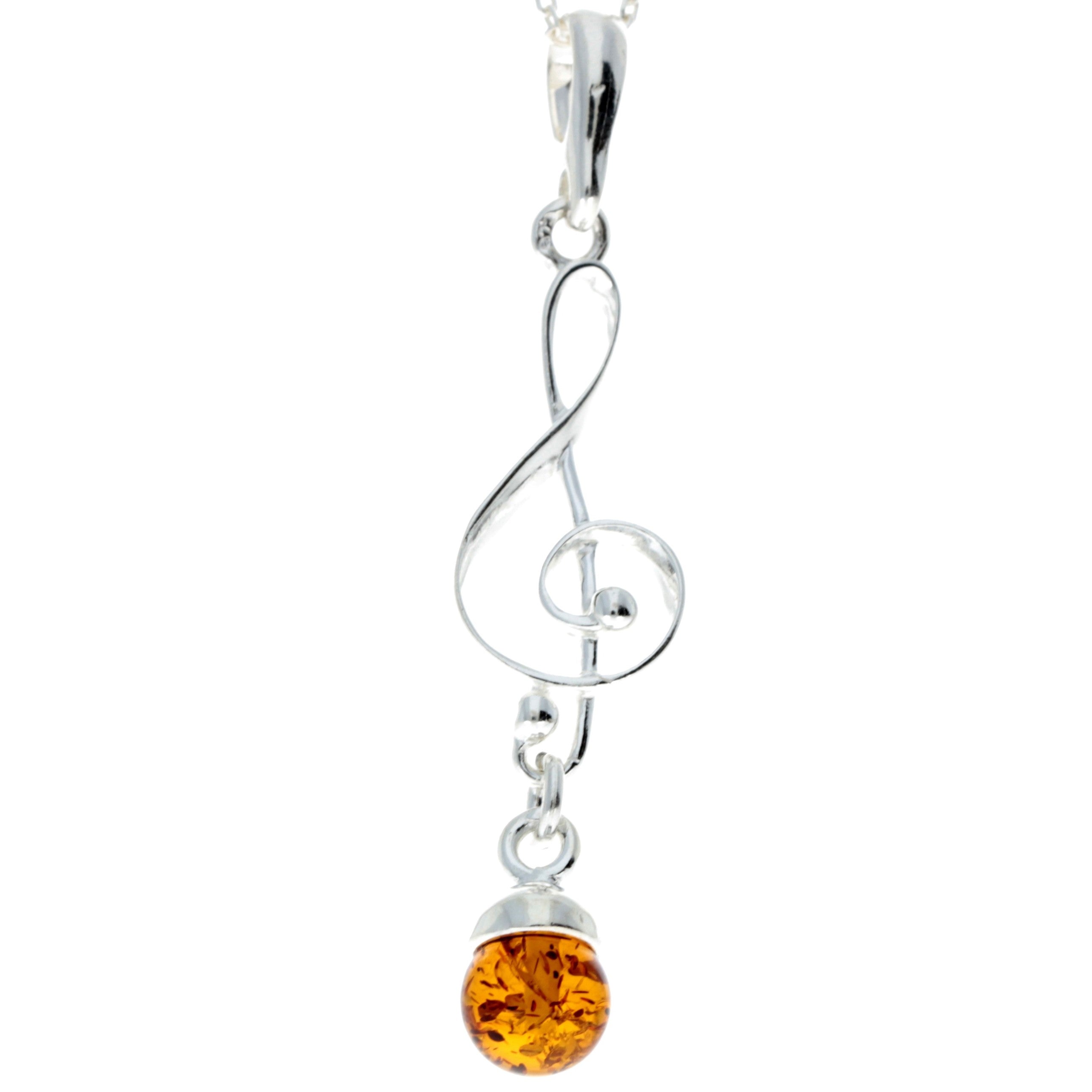 925 Sterling Silver & Baltic Amber Treble Clef Pendant - 576