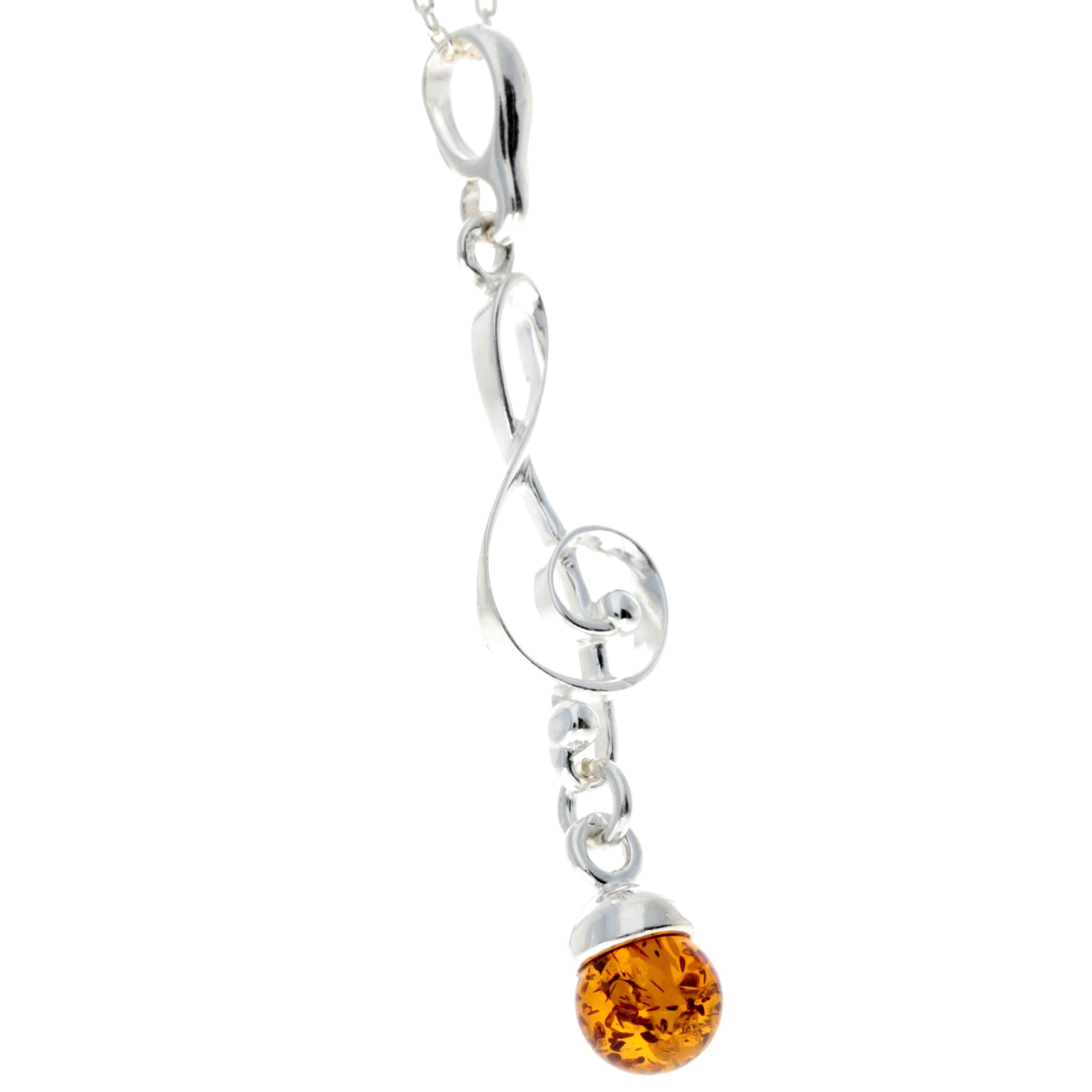 925 Sterling Silver & Baltic Amber Treble Clef Pendant - 576