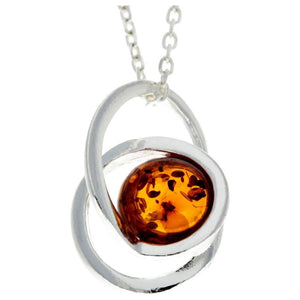 925 Sterling Silver & Genuine Baltic Amber Modern Pendant - GL389