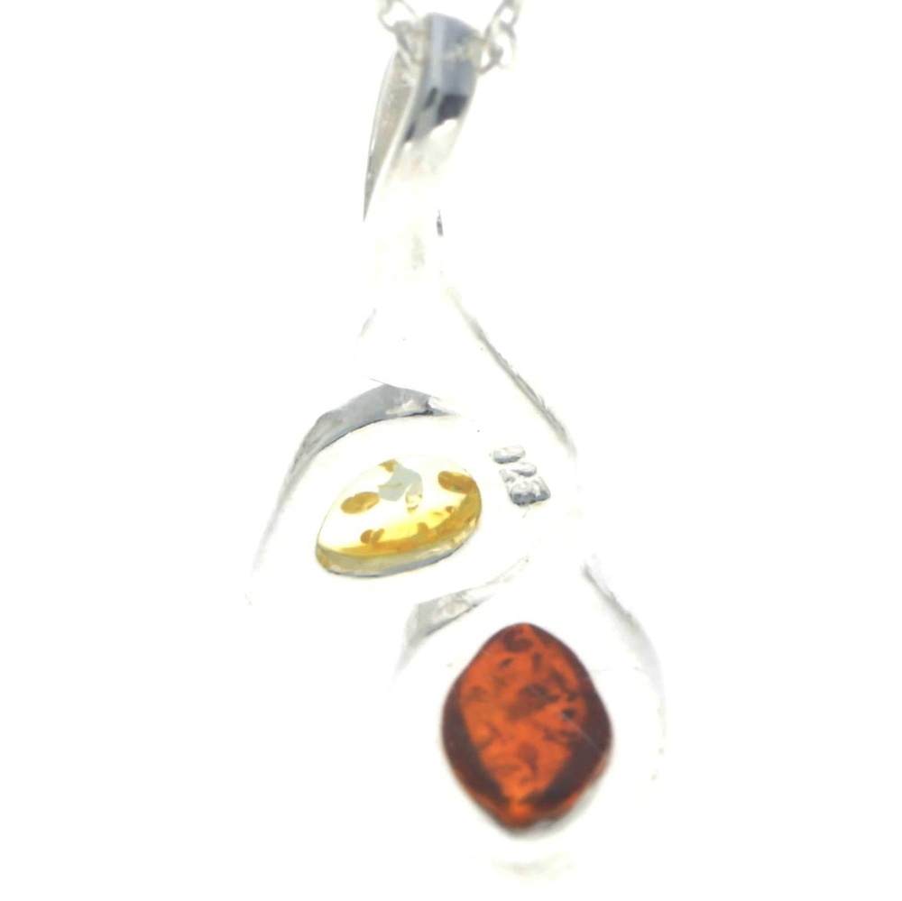 925 Sterling Silver & Baltic Amber 2 Stone Classic Pendant - GL266