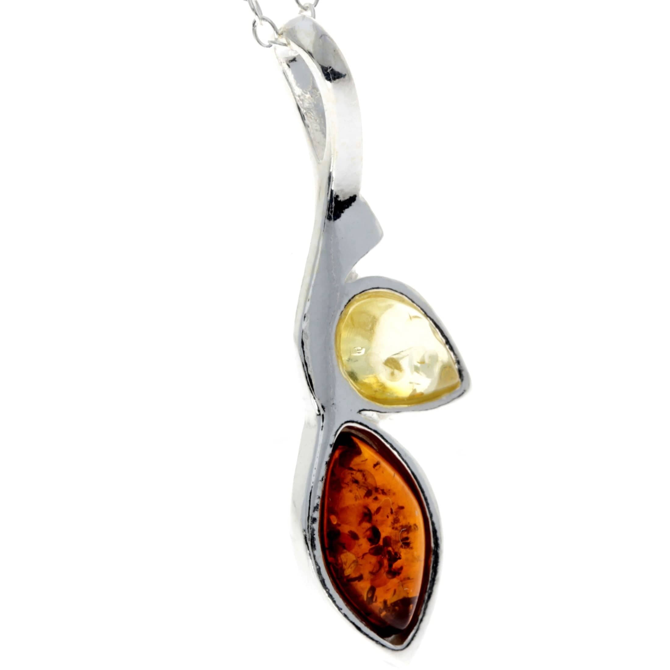 925 Sterling Silver & Baltic Amber 2 Stone Classic Pendant - GL266