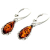 925 Sterling Silver & Baltic Amber Modern Teardrop Drop / Dangle Earrings - G028