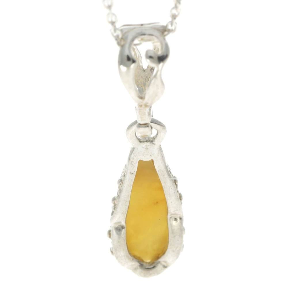 925 Sterling Silver & Baltic Amber Modern Teardrop Pendant - G233