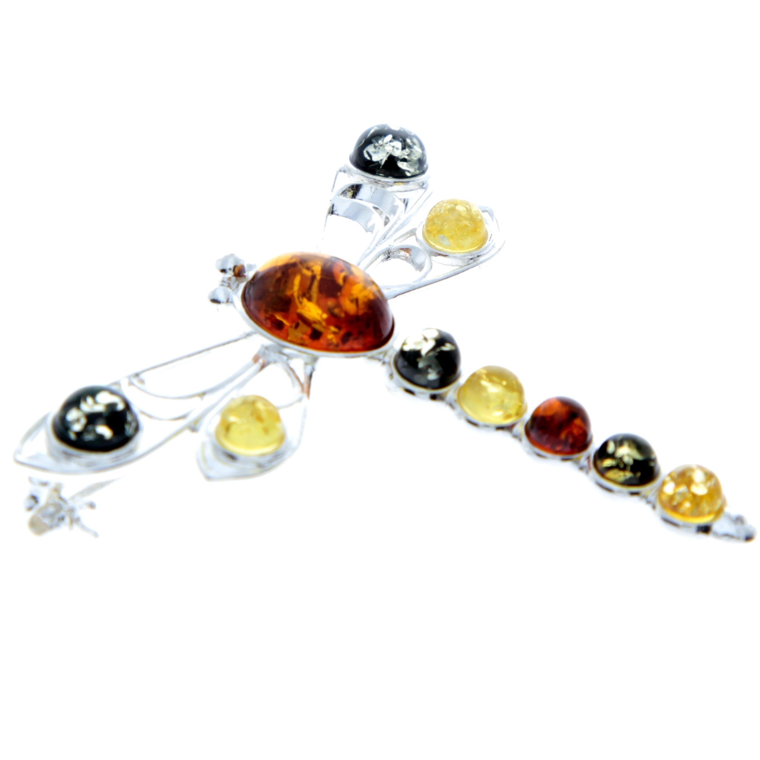 925 Sterling Silver & Baltic Amber Dragonfly Butterfly Brooch - 4032