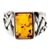 925 Sterling Silver & Rectangular Baltic Amber Celtic Large Ring - 7005