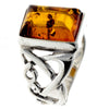 925 Sterling Silver & Rectangular Baltic Amber Celtic Large Ring - 7005