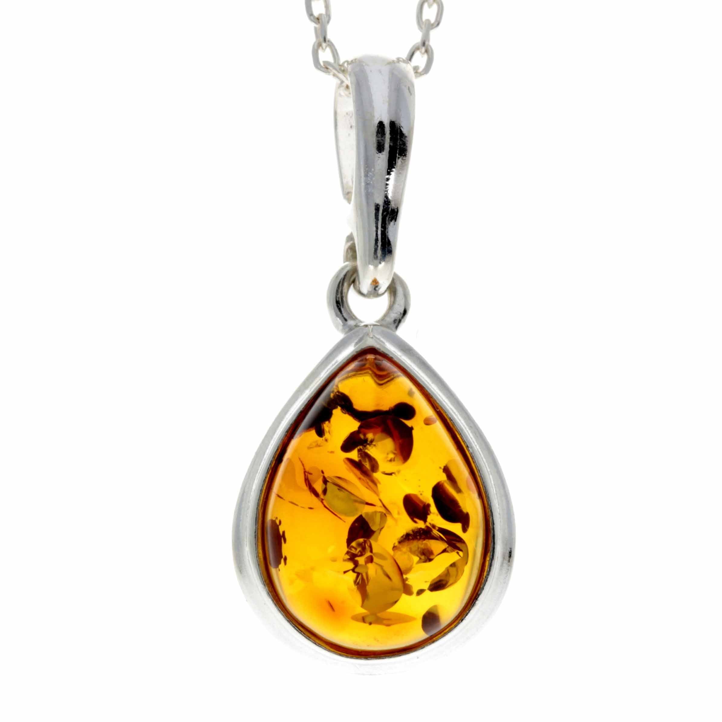 925 Sterling Silver & Baltic Amber Teardrop Classic Pendant - 435