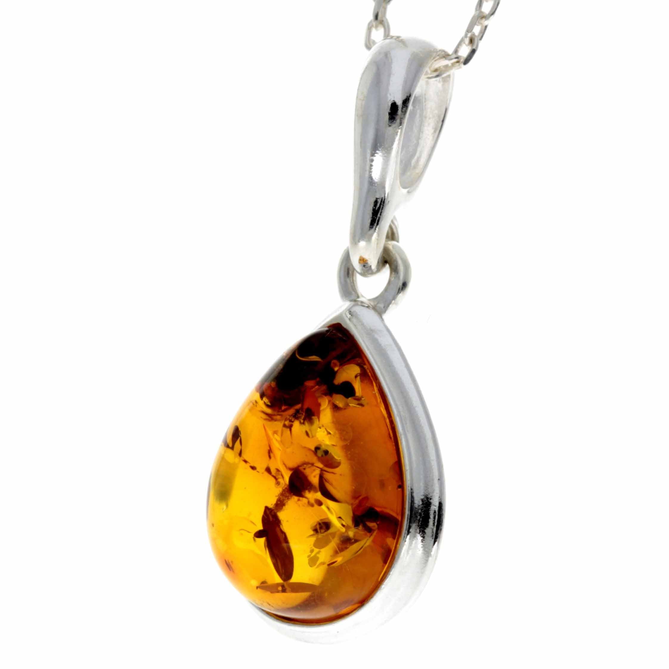 925 Sterling Silver & Baltic Amber Teardrop Classic Pendant - 435
