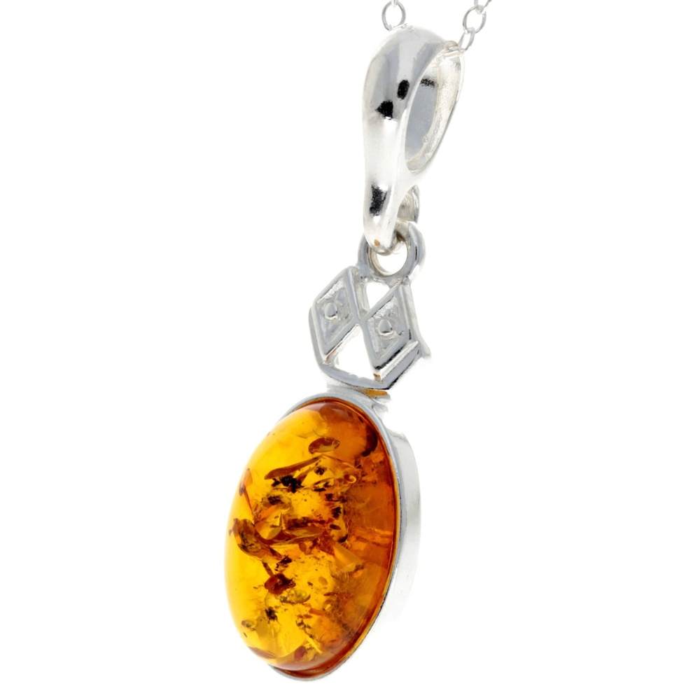 925 Sterling Silver & Baltic Amber Classic Oval Pendant - 1954