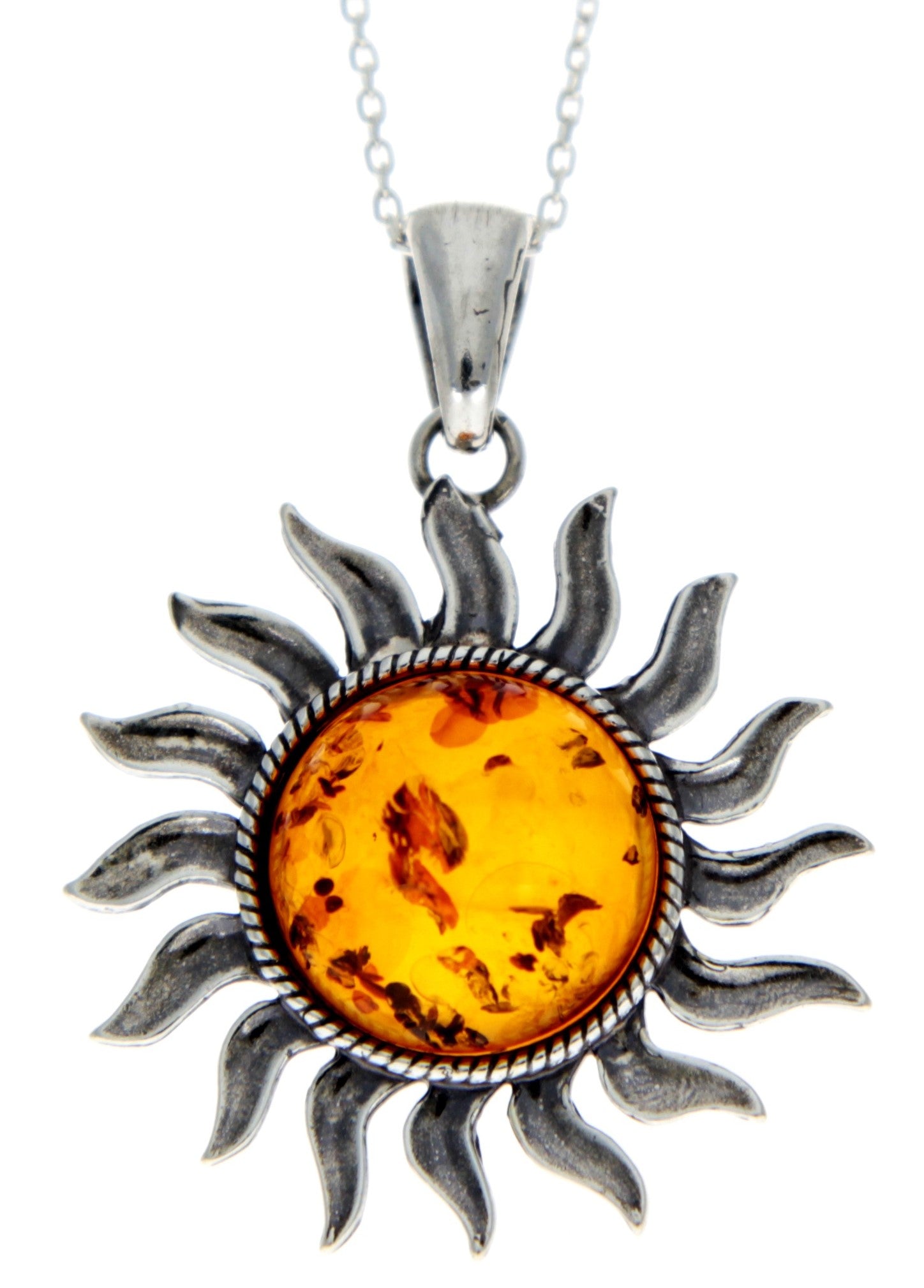 925 Sterling Silver & Baltic Amber Large Star / Sun Pendant - 1753