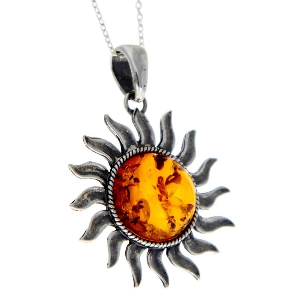 925 Sterling Silver & Baltic Amber Large Star / Sun Pendant - 1753