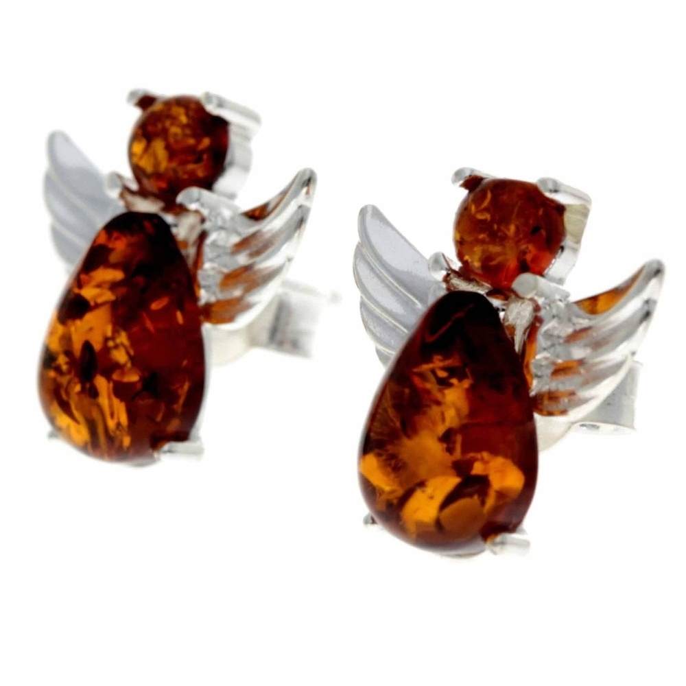 925 Sterling Silver & Baltic Amber Angel Studs Earrings - 8399