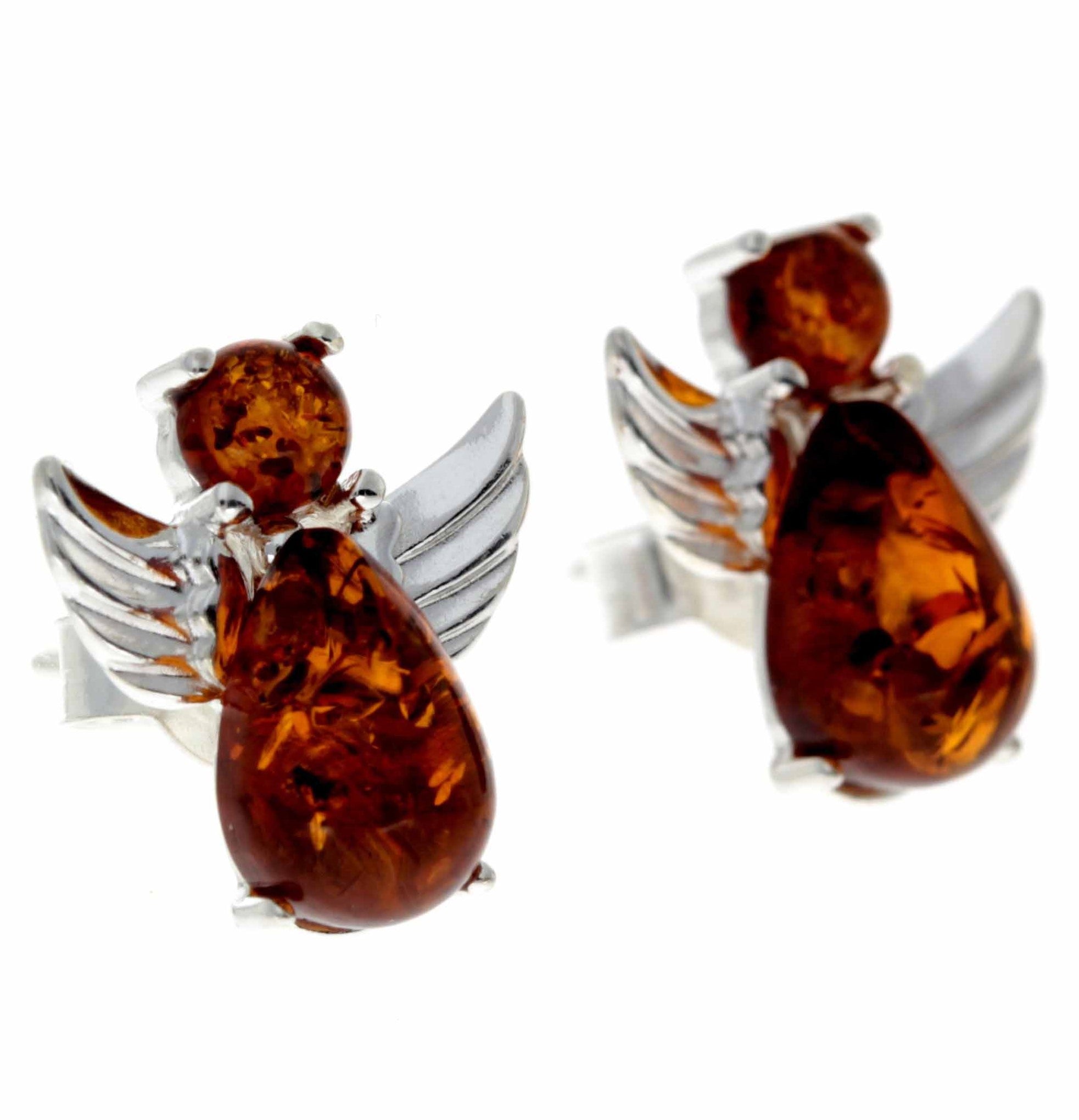 925 Sterling Silver & Baltic Amber Angel Studs Earrings - 8399