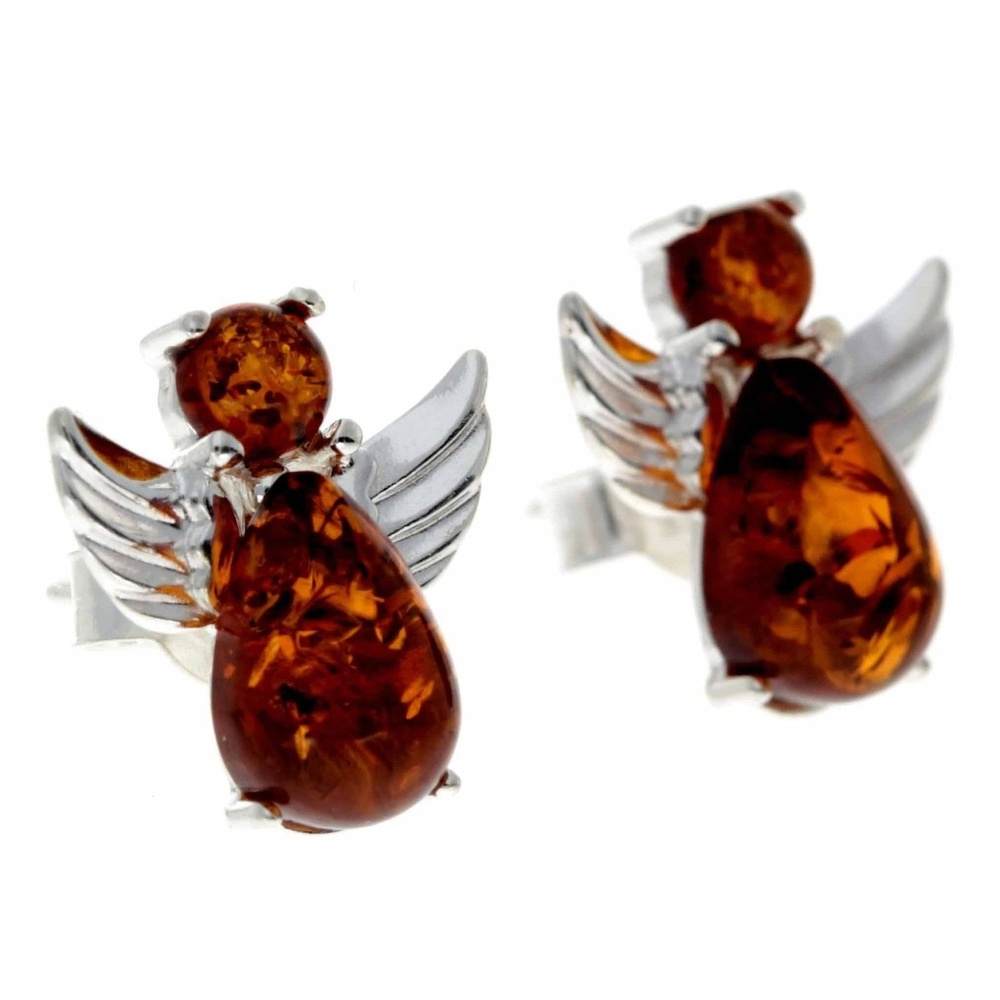 925 Sterling Silver & Baltic Amber Angel Studs Earrings - 8399