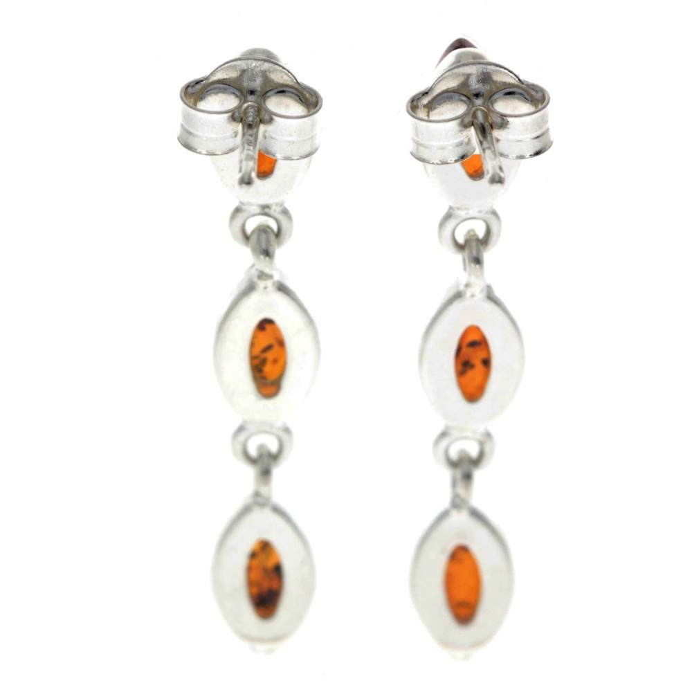 925 Sterling Silver & Baltic Amber 3 Stone Drop Earrings - 8162