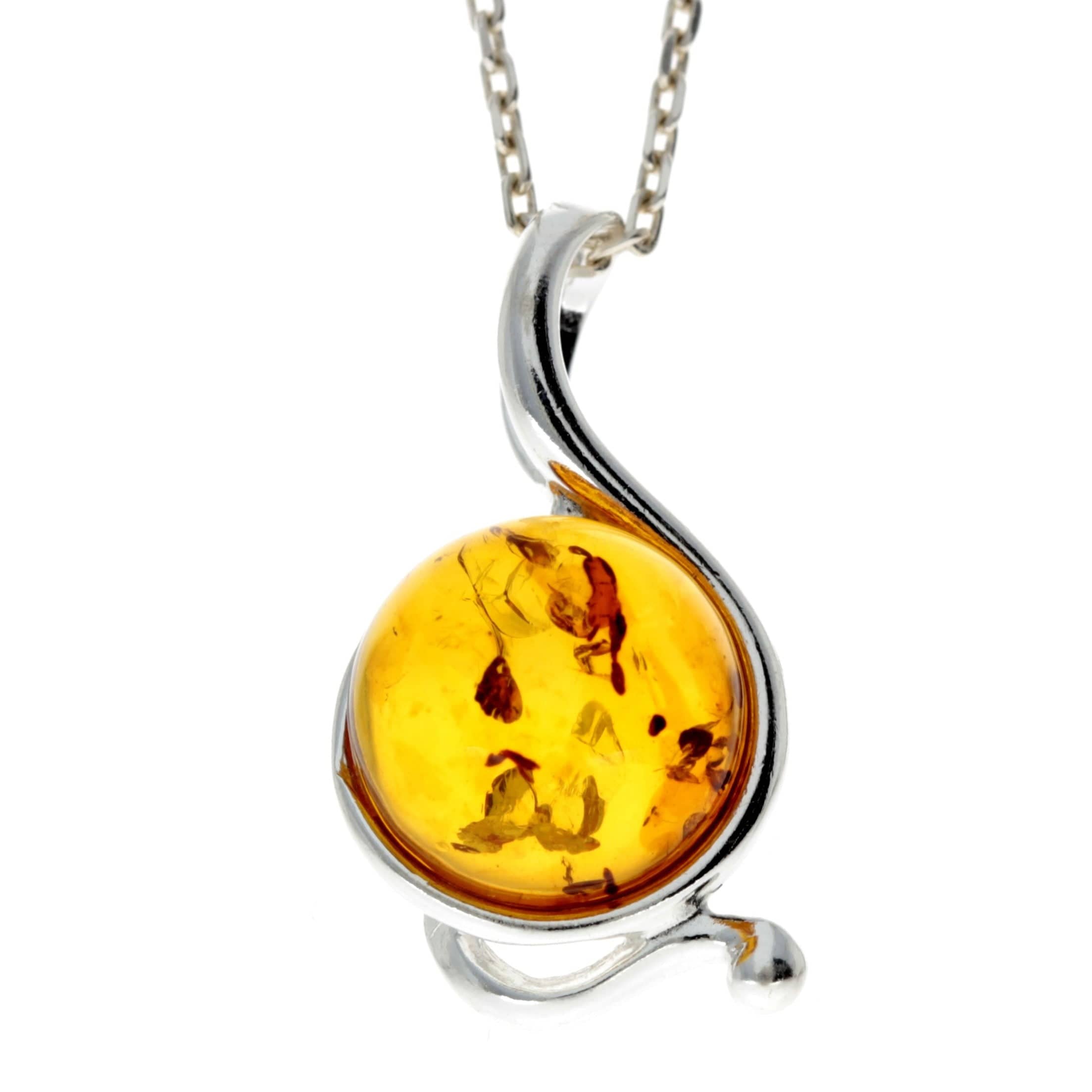 925 Sterling Silver & Genuine Baltic Amber Classic Pendant - 615