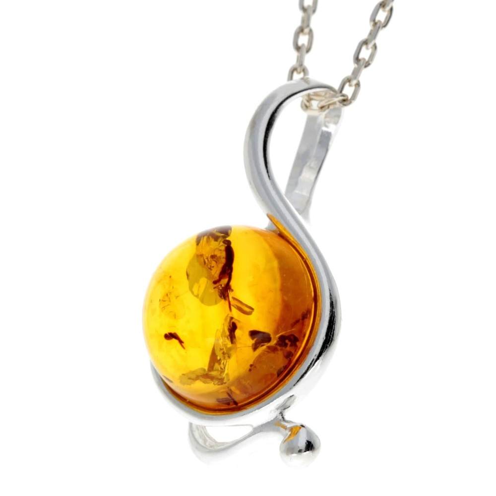 925 Sterling Silver & Genuine Baltic Amber Classic Pendant - 615