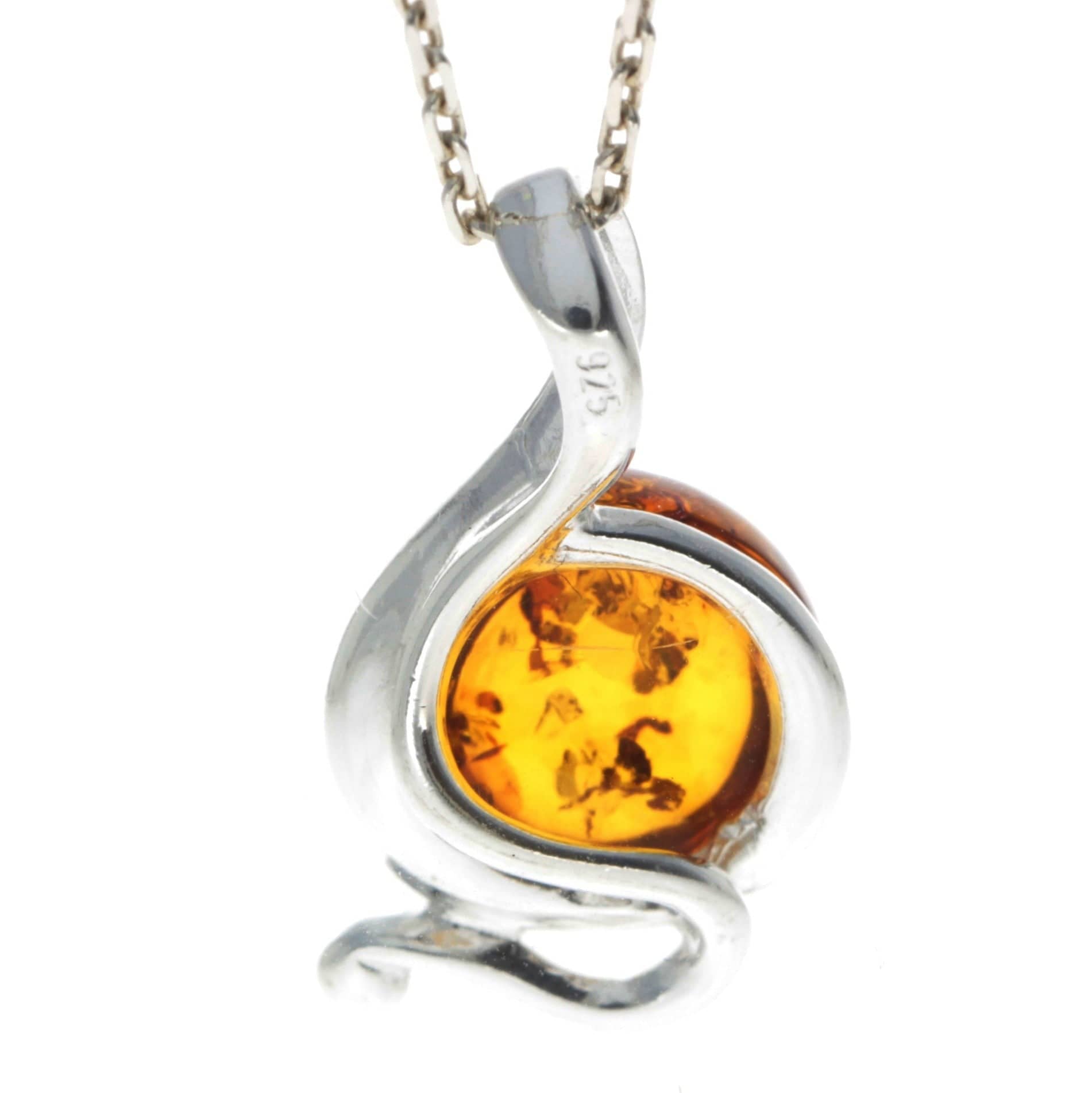 925 Sterling Silver & Genuine Baltic Amber Classic Pendant - 615