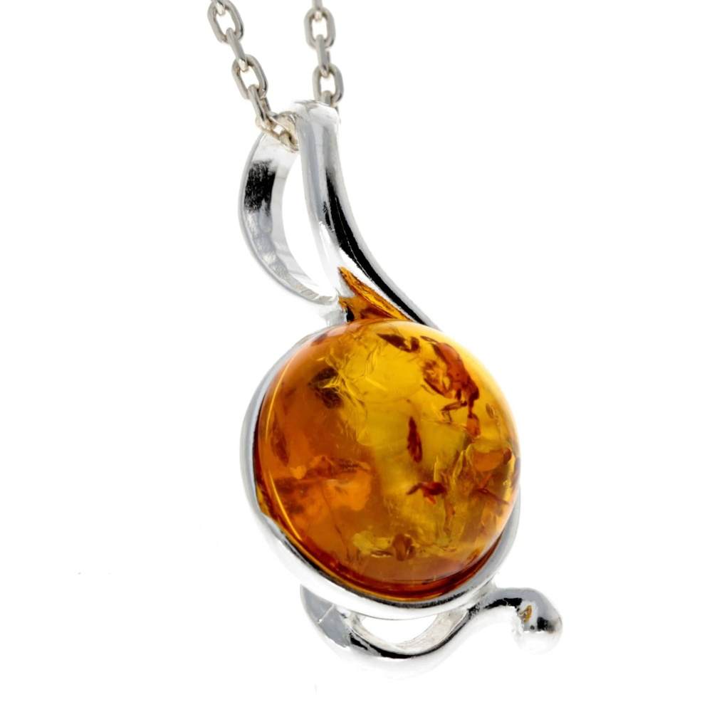 925 Sterling Silver & Genuine Baltic Amber Classic Pendant - 615