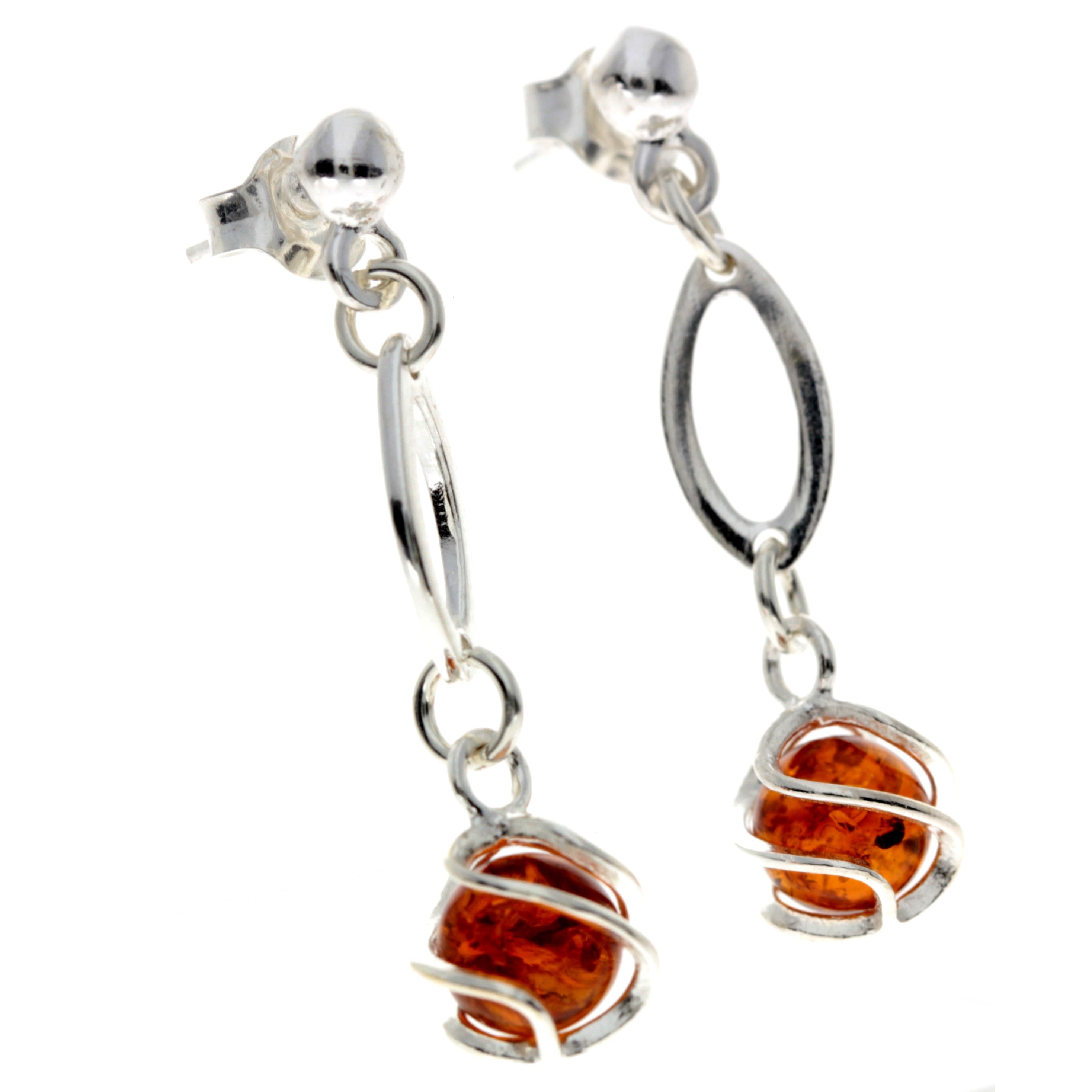 925 Sterling Silver & Baltic Amber Modern Drop Earrings - GL023