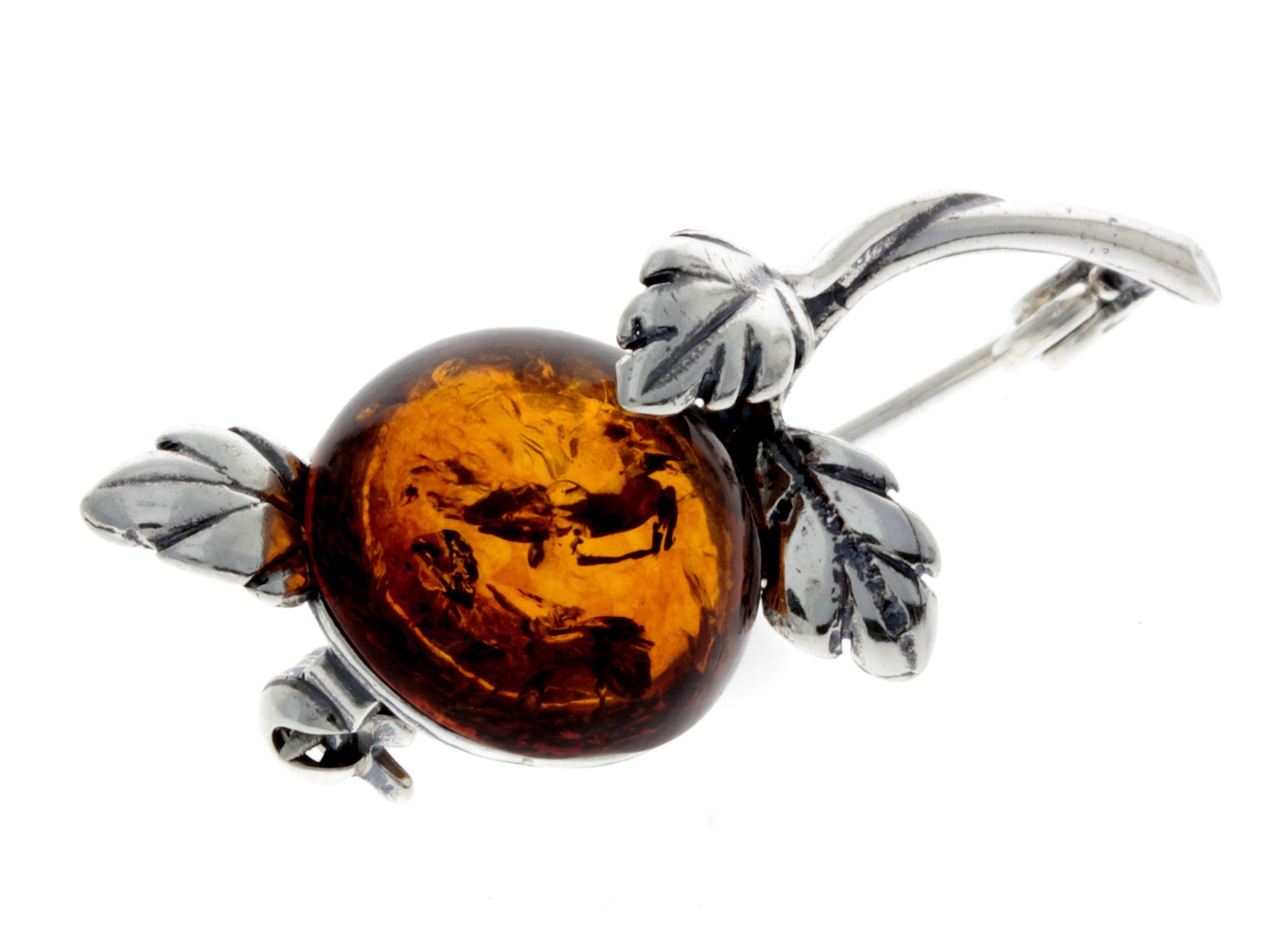 925 Sterling Silver & Baltic Amber Art Deco Brooch - 4176