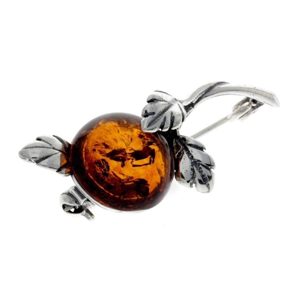 925 Sterling Silver & Baltic Amber Art Deco Brooch - 4176