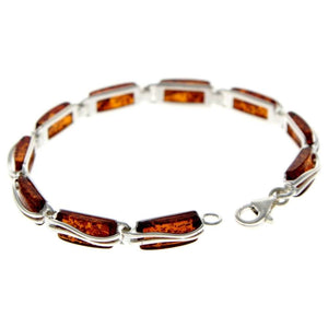 925 Sterling Silver & Genuine Baltic Amber Rectangular Modern Bracelet - GL508B