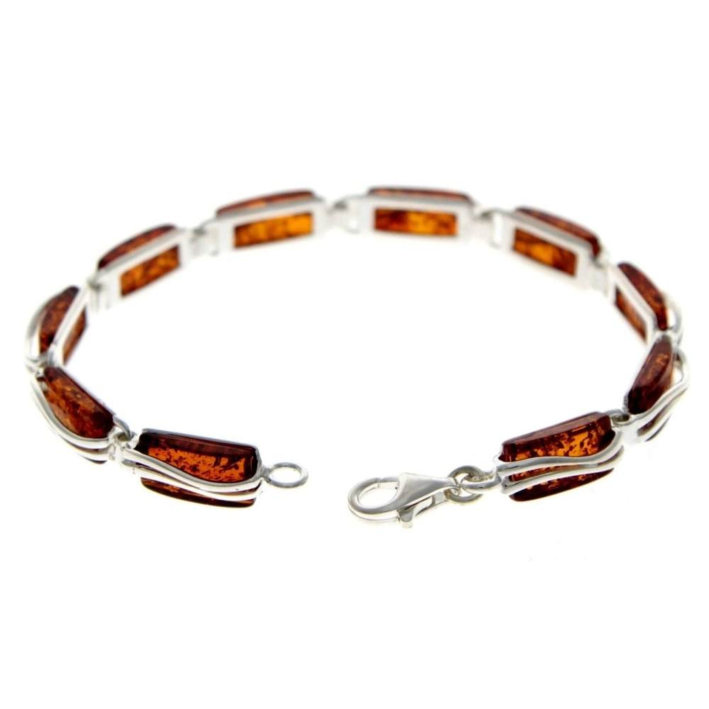 925 Sterling Silver & Genuine Baltic Amber Rectangular Modern Bracelet - GL508B