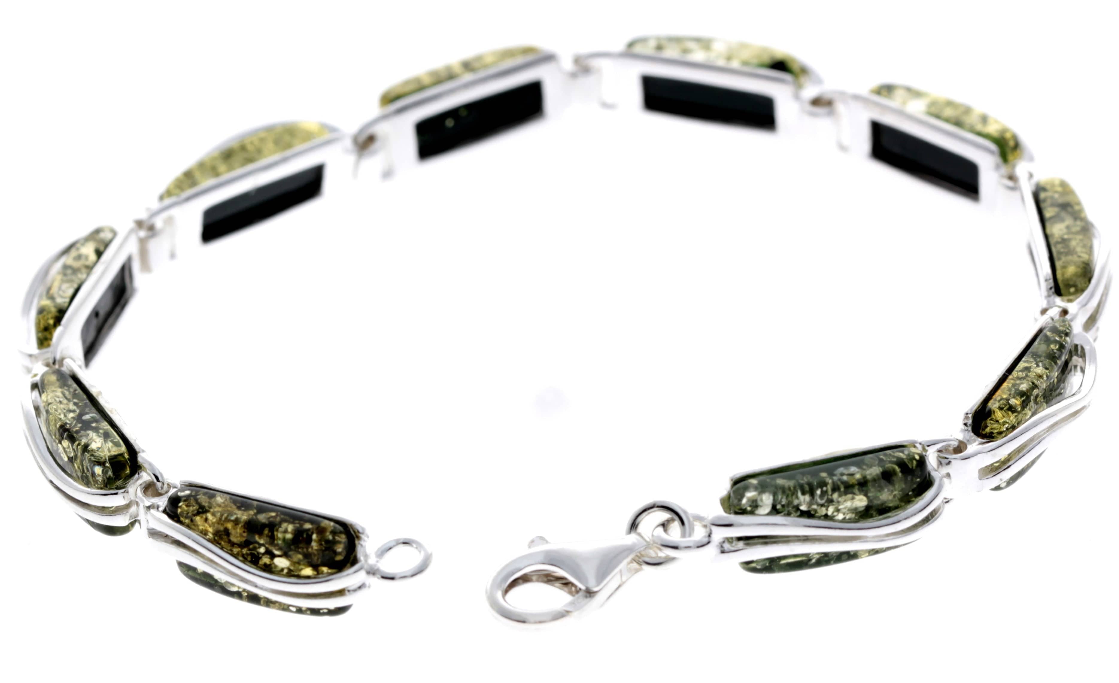 925 Sterling Silver & Genuine Baltic Amber Rectangular Modern Bracelet - GL508B