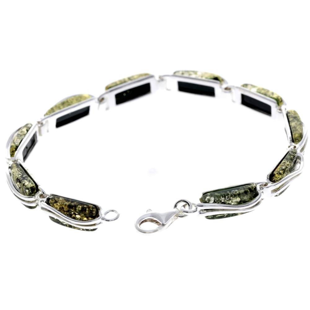 925 Sterling Silver & Genuine Baltic Amber Rectangular Modern Bracelet - GL508B