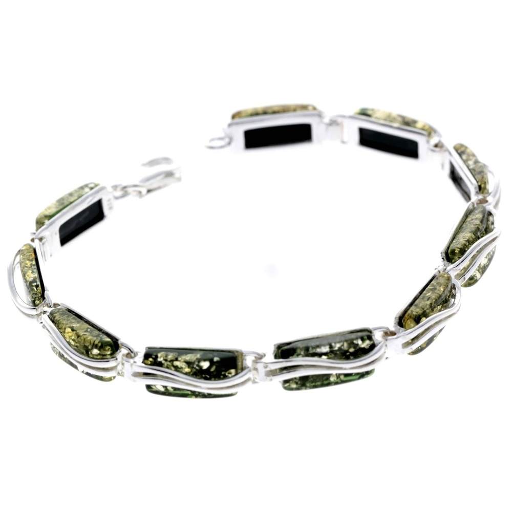 925 Sterling Silver & Genuine Baltic Amber Rectangular Modern Bracelet - GL508B