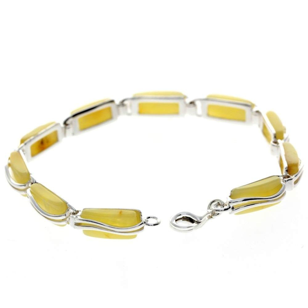 925 Sterling Silver & Genuine Baltic Amber Rectangular Modern Bracelet - GL508B