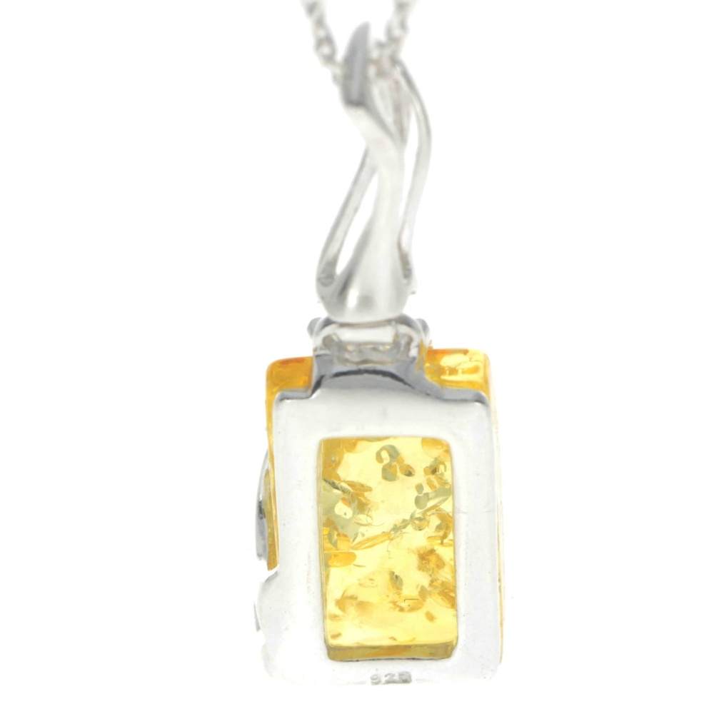 925 Sterling Silver & Genuine Baltic Amber Rectangular Modern Pendant - GL253B