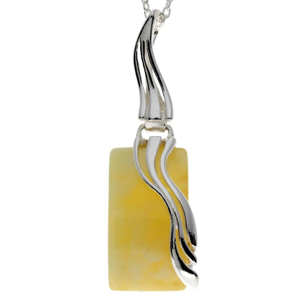 925 Sterling Silver & Genuine Baltic Amber Rectangular Modern Pendant - GL253B