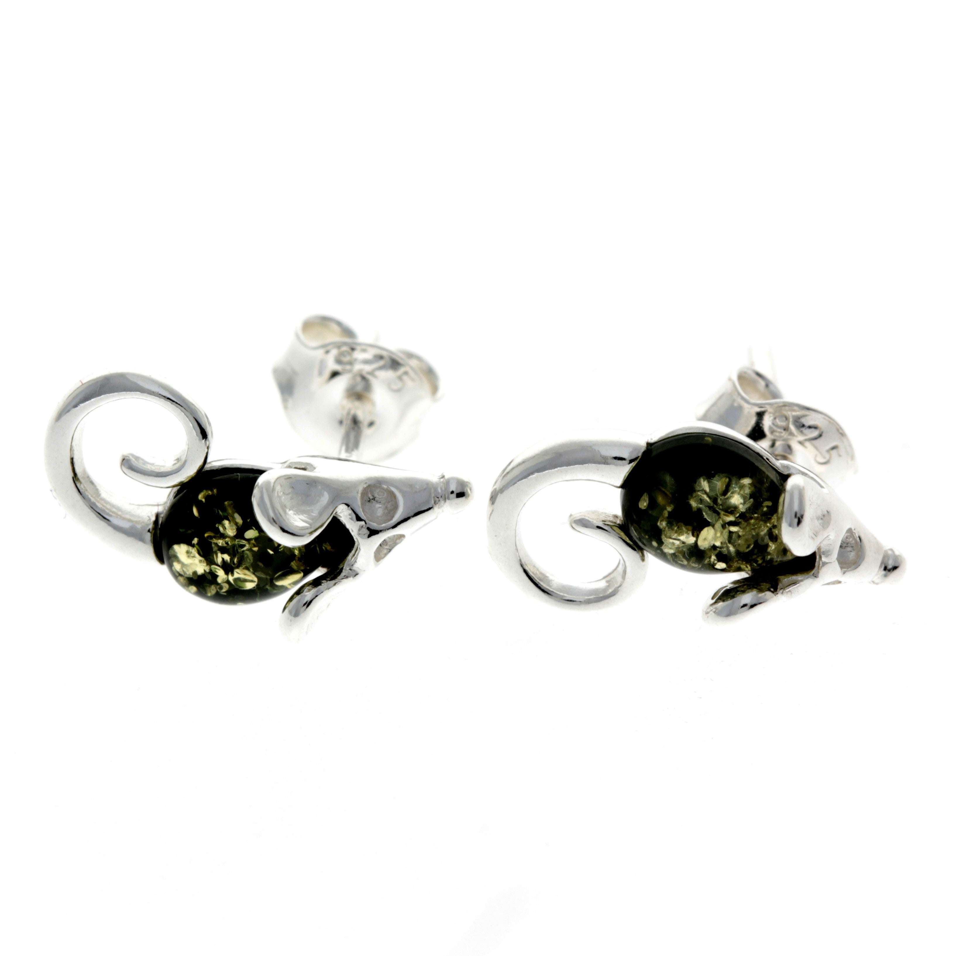 925 Sterling Silver & Baltic Amber Little Mouse Earrings - GL188