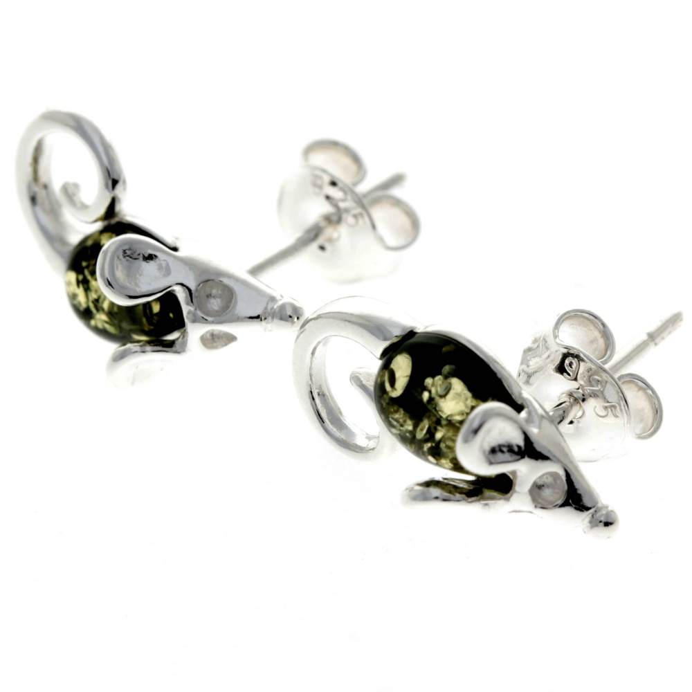 925 Sterling Silver & Baltic Amber Little Mouse Earrings - GL188