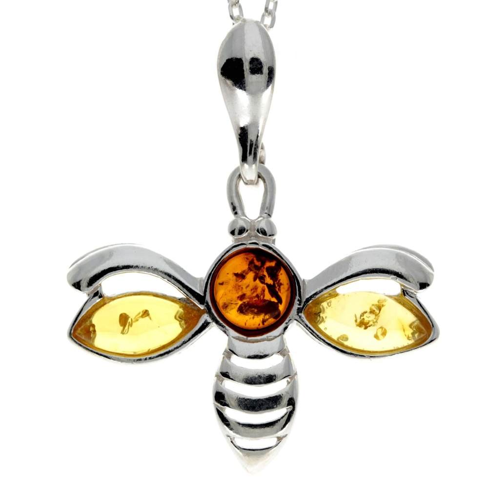 925 Sterling Silver & Baltic Amber Bee Pendant - GL358