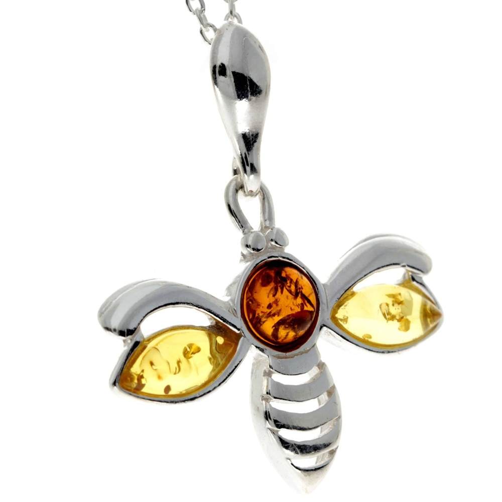 925 Sterling Silver & Baltic Amber Bee Pendant - GL358