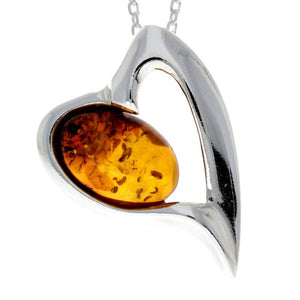 925 Sterling Silver & Baltic Amber Heart Pendant - GL331