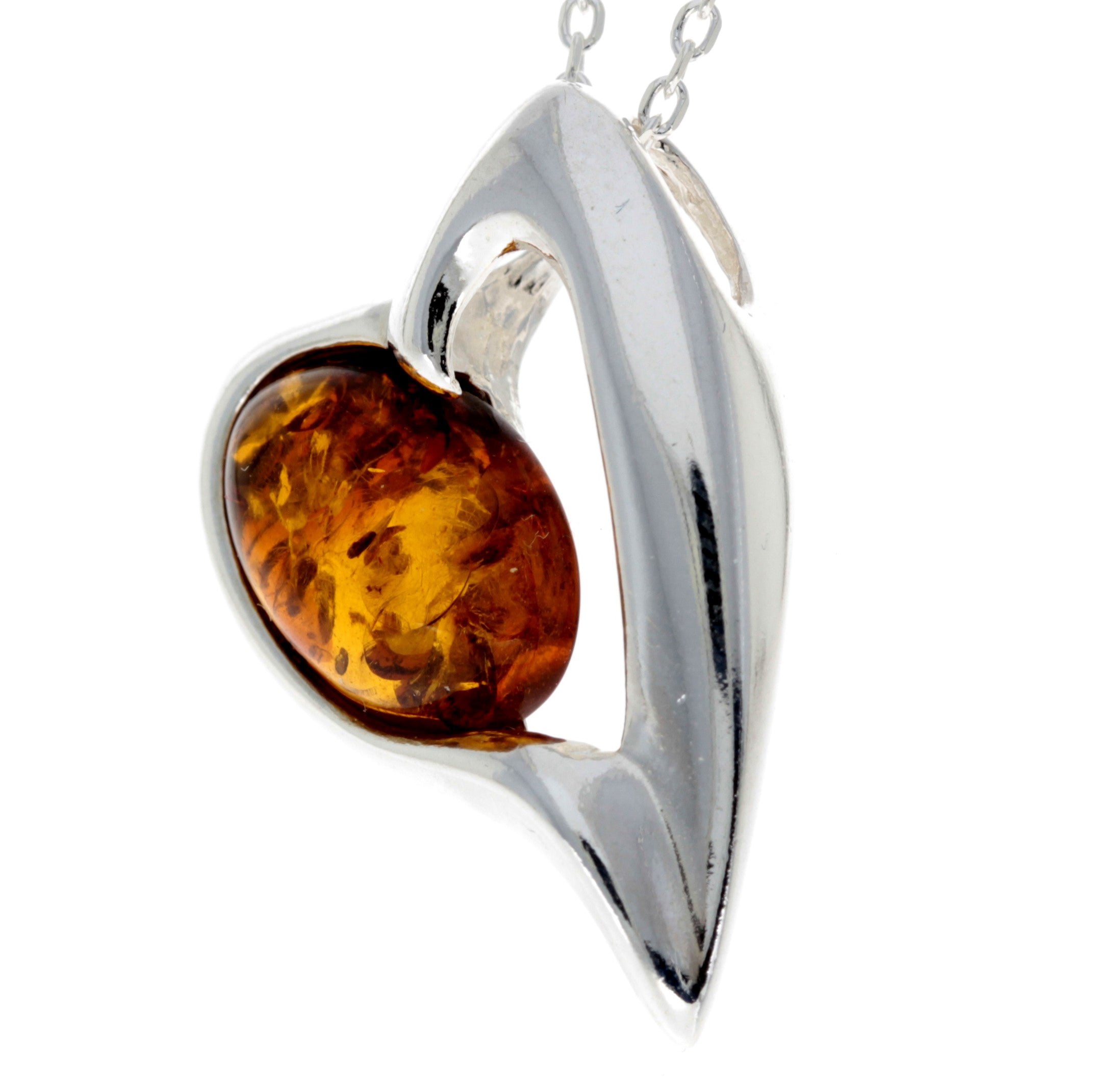 925 Sterling Silver & Baltic Amber Heart Pendant - GL331