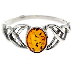 925 Sterling Silver & Baltic Amber Celtic Ring - 7482