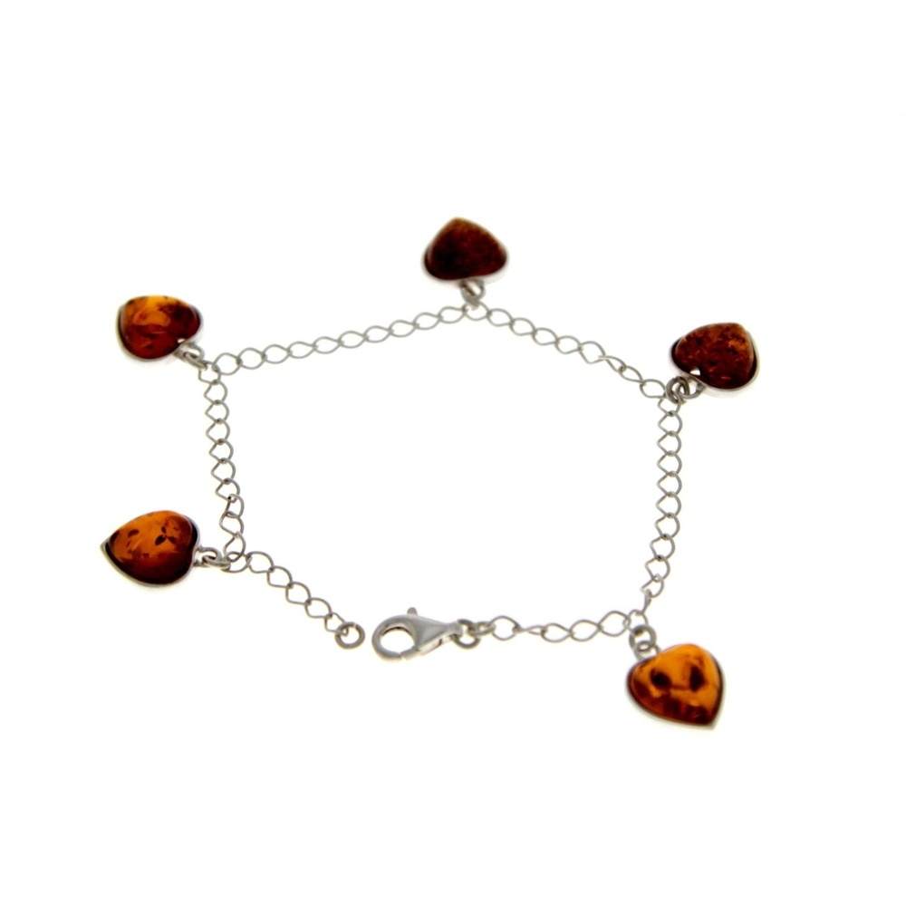 925 Sterling Silver & Baltic Amber Adjustable Hearts Link Bracelet - GL538