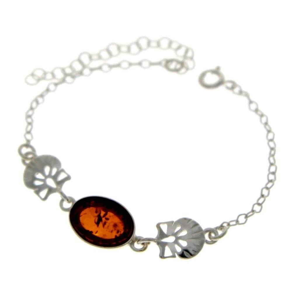 925 Sterling Silver & Baltic Amber Art Nouveau Adjustable 21 cm Bracelet - M551