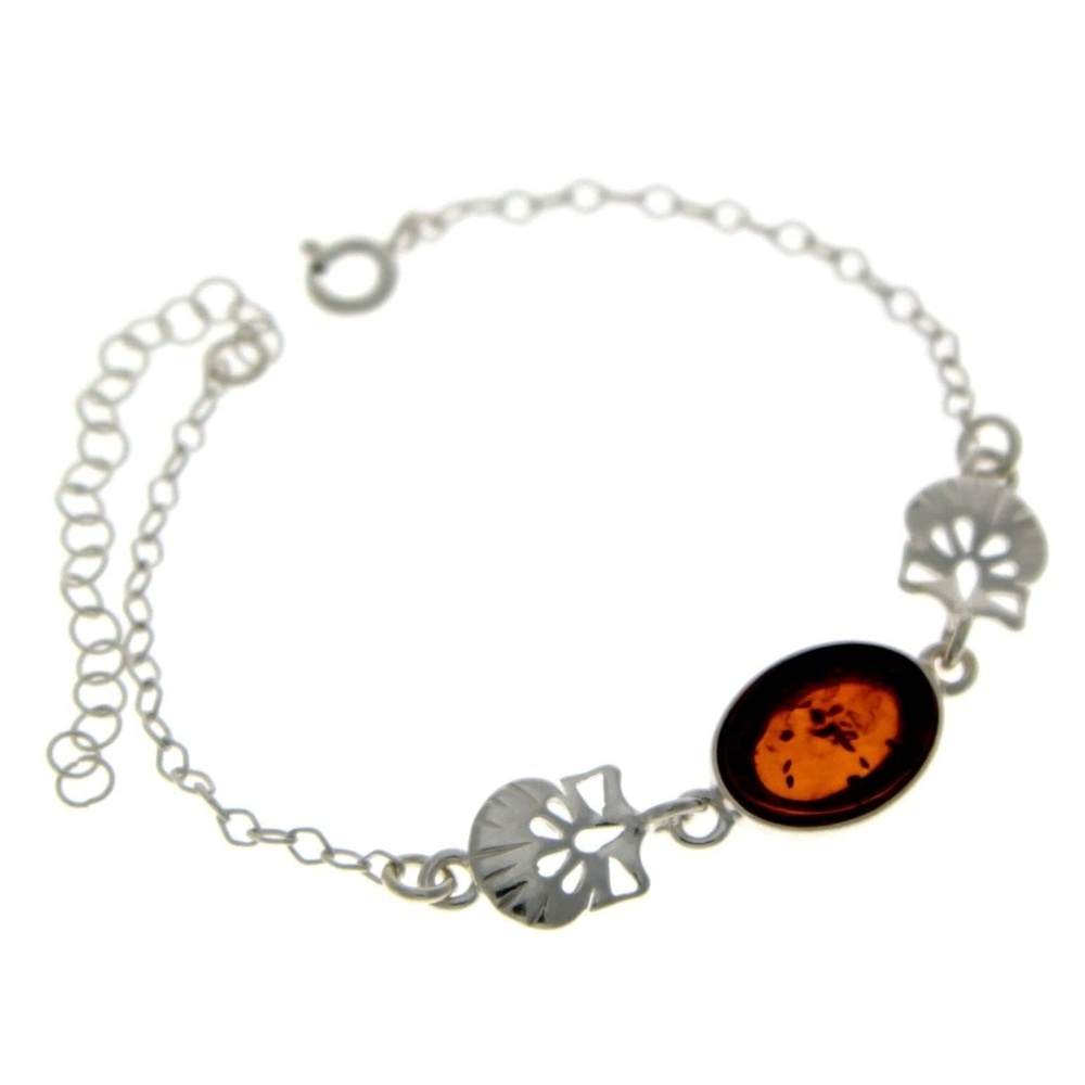 925 Sterling Silver & Baltic Amber Art Nouveau Adjustable 21 cm Bracelet - M551