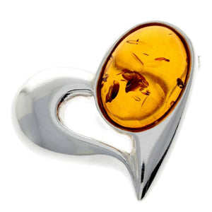 925 Sterling Silver & Baltic Amber Heart Brooch - GL816