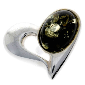 925 Sterling Silver & Baltic Amber Heart Brooch - GL816