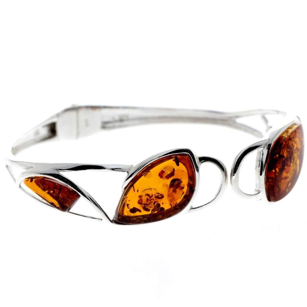 925 Sterling Silver & Baltic Amber Multi Stone Bangle - GL552