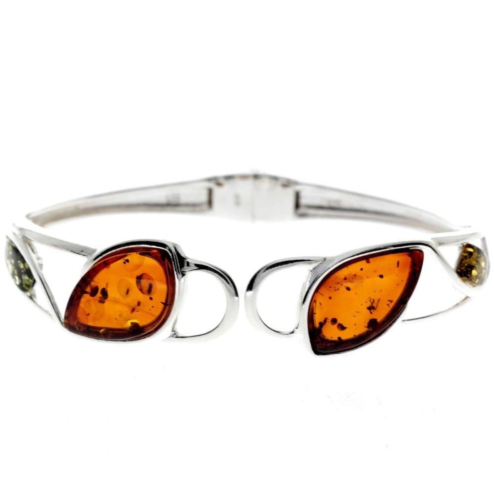 925 Sterling Silver & Baltic Amber Multi Stone Bangle - GL552